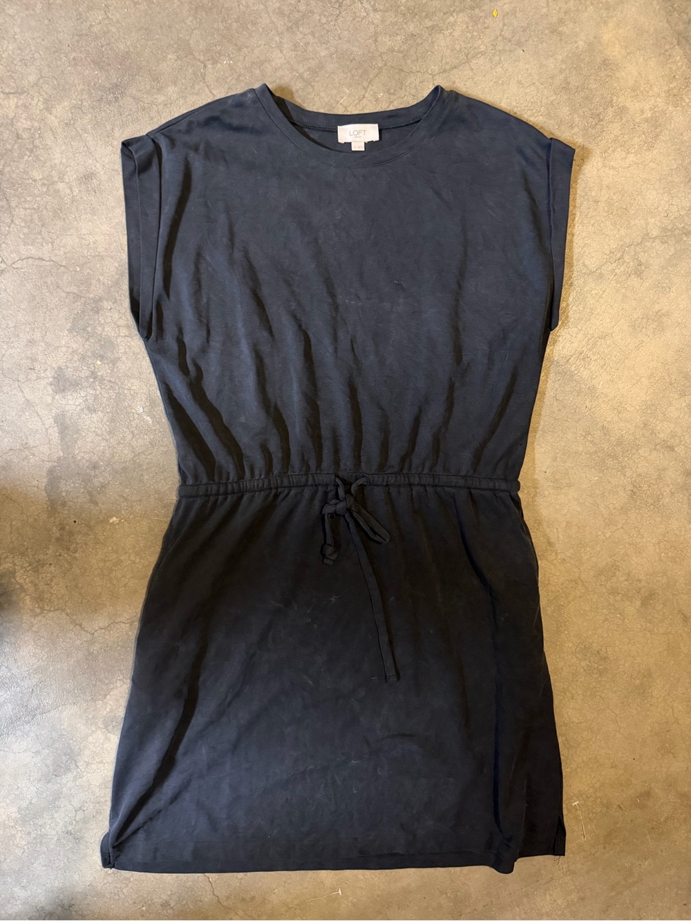 LOFT Black Drawstring Waist T-Shirt Dress